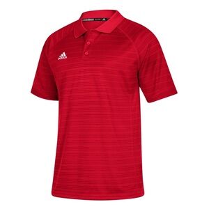 Men’s Adidas Striped Collared Embroidered Logo Red Polo Short Sleeve Top Medium